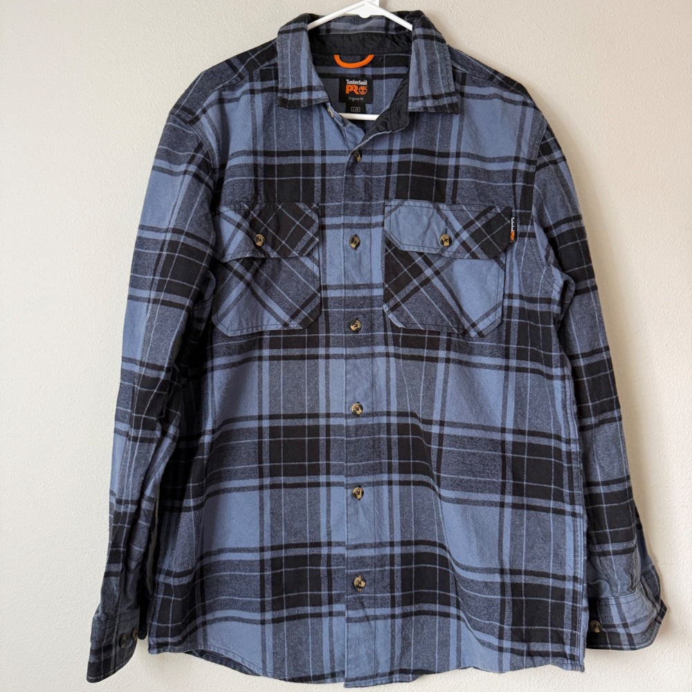 Timberland PRO Mens Blue Black Plaid Flannel Work Shirt TB0A1V4K Large L